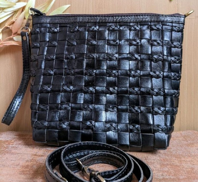 Handwoven Genuine Leather Clutch Bag Womens Woven Crossbody Purse Suede Lined Shoulder Bag Gift For Her
