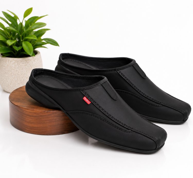 Mens Leather Slip On Mule Shoes Casual Comfort Sandals Lightweight Everyday Walking Footwear Gift For Him In Black