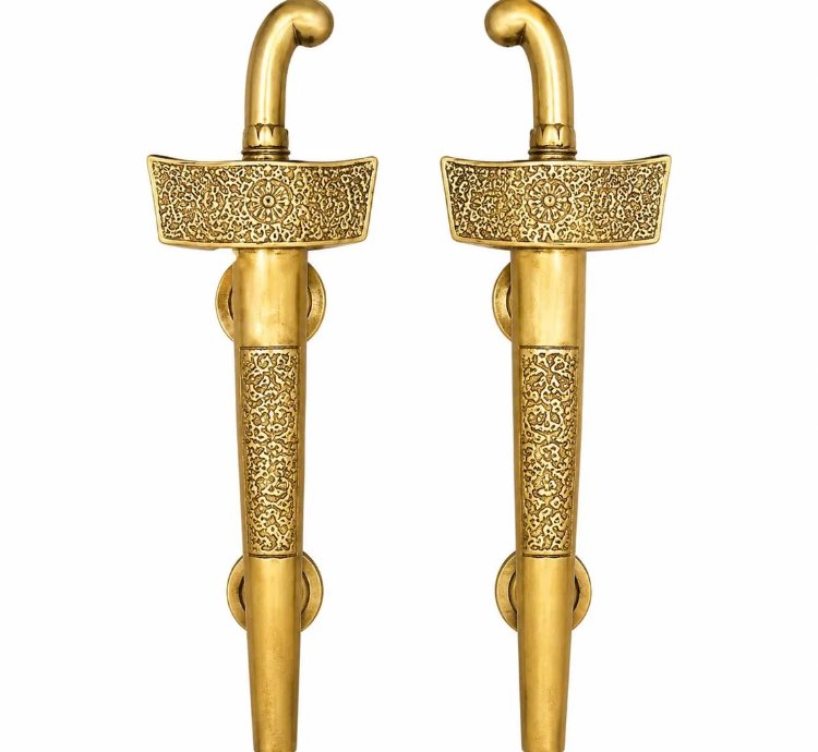 Antique Gold Keris Style Door Handle Solid Cast Aluminum Pull Javanese Rustic Entry Hardware
