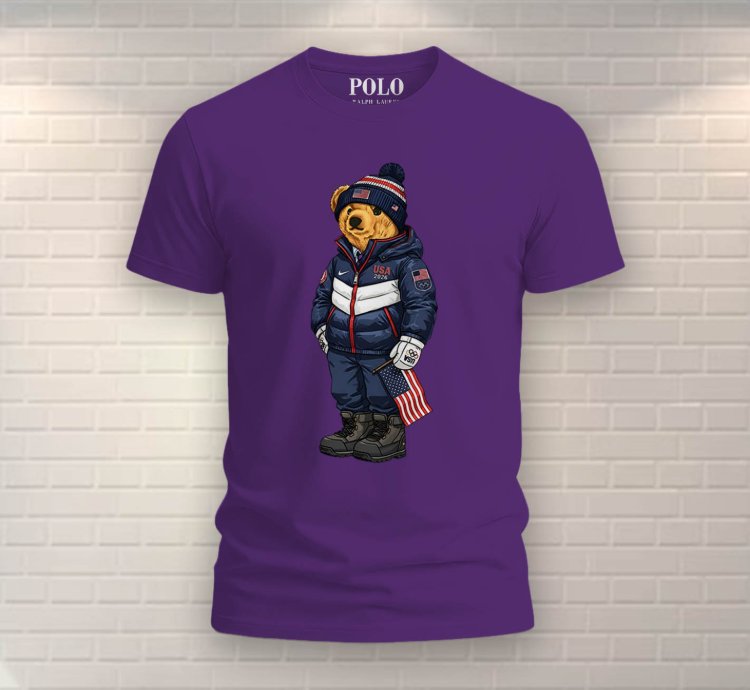 Patriotic American Bear Shirt Purple