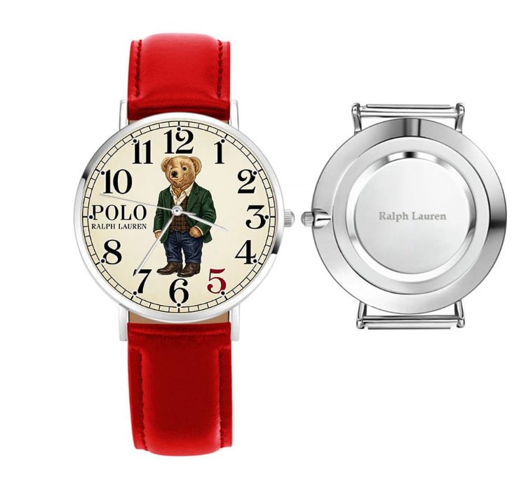 Elegant Ivy Style Teddy Bear Mens Wrist Watch220 Leather Red