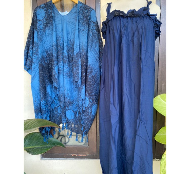 Rayon Kimono And Maxi Dress Set