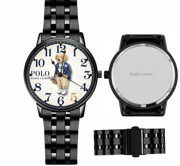 Elegant Preppy Flower Basket Bear Cream Dial Watch237 Black Steel