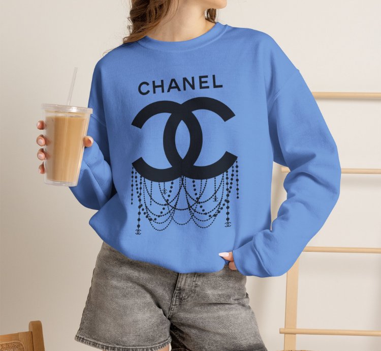 Chanel Logo Necklace Carolina Blue Sweatshirt - Size Usa