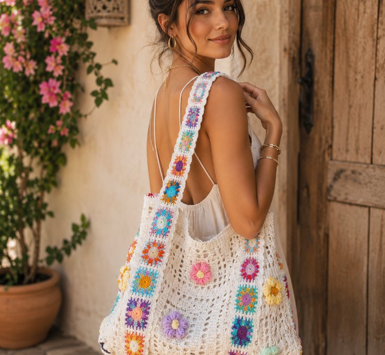 Handmade Daisy Crochet Shoulder Bag Floral Sling Bag