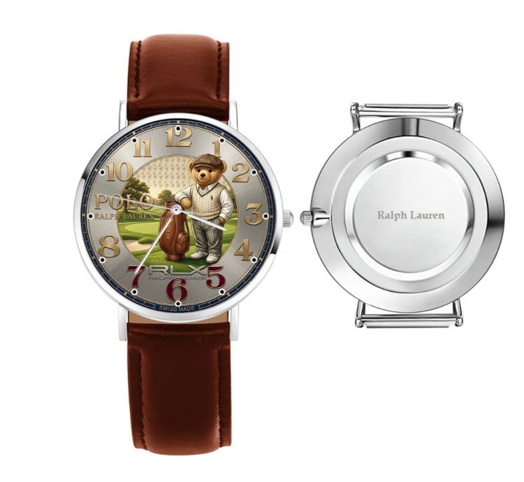 Sporty Golf Teddy Bear Theme Mens Wrist Watch223 Leather Brown