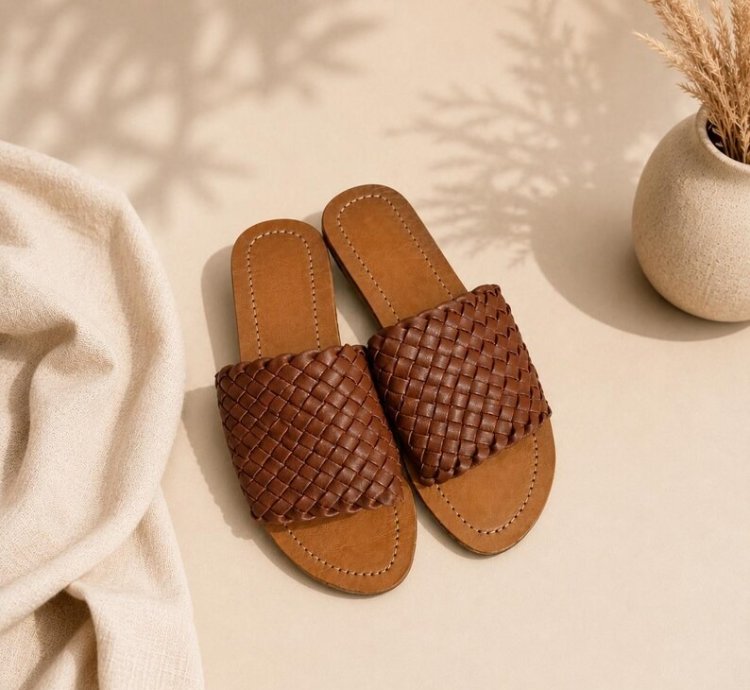 Handmade Bali Leather Slide Sandals Minimalist Boho Summer Flats In Brown