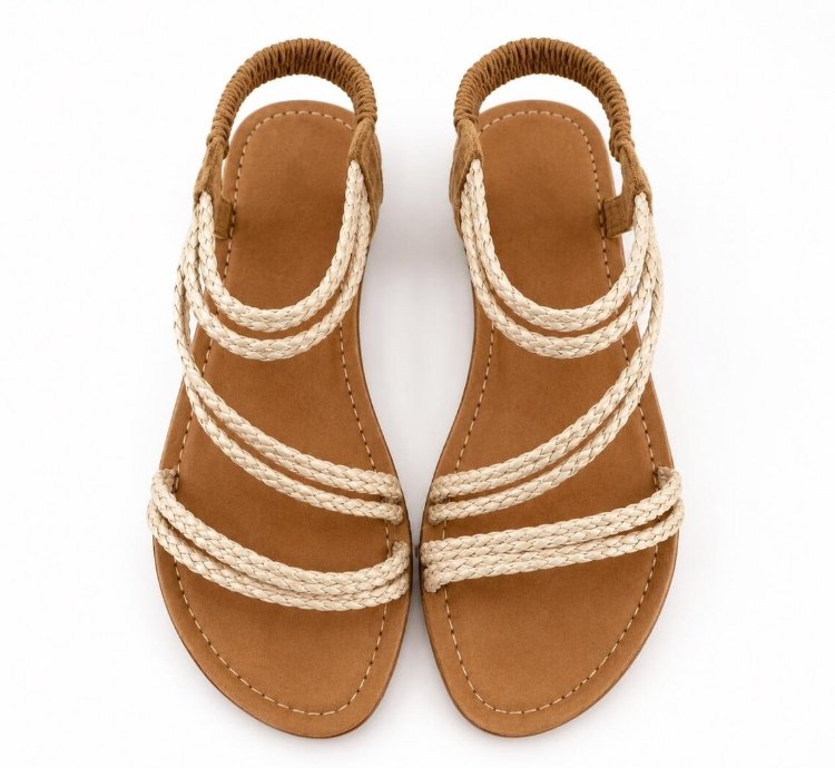 Handmade Bali Leather Gladiator Sandals Boho Braided Straps Resort Wear In Cream