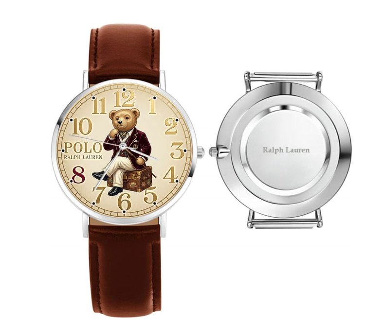 Preppy Dapper Sitting Bear Cream Dial Mens Watch235 Leather Brown