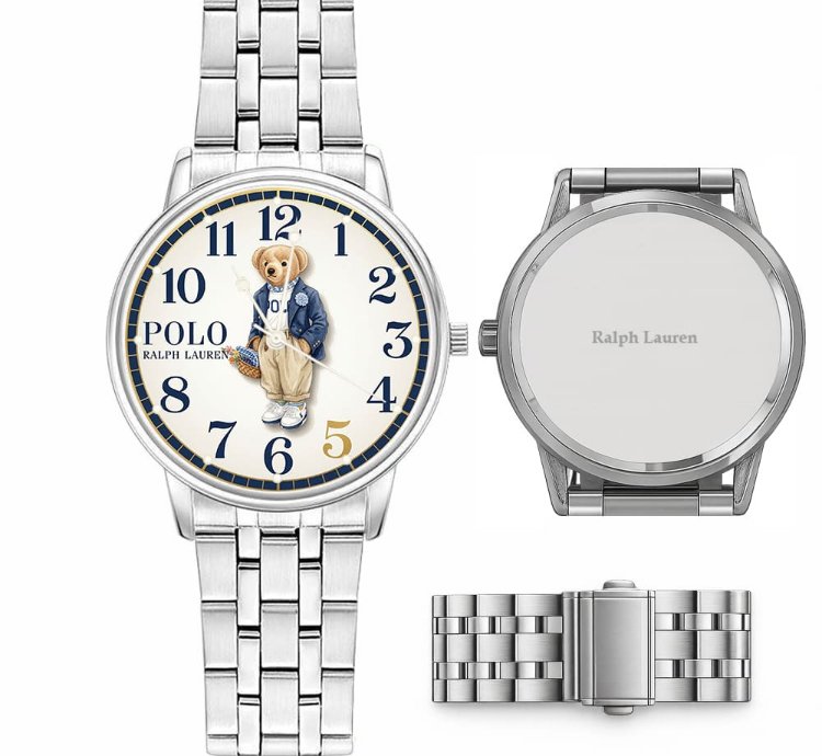 Elegant Preppy Flower Basket Bear Cream Dial Watch237 Silver Steel