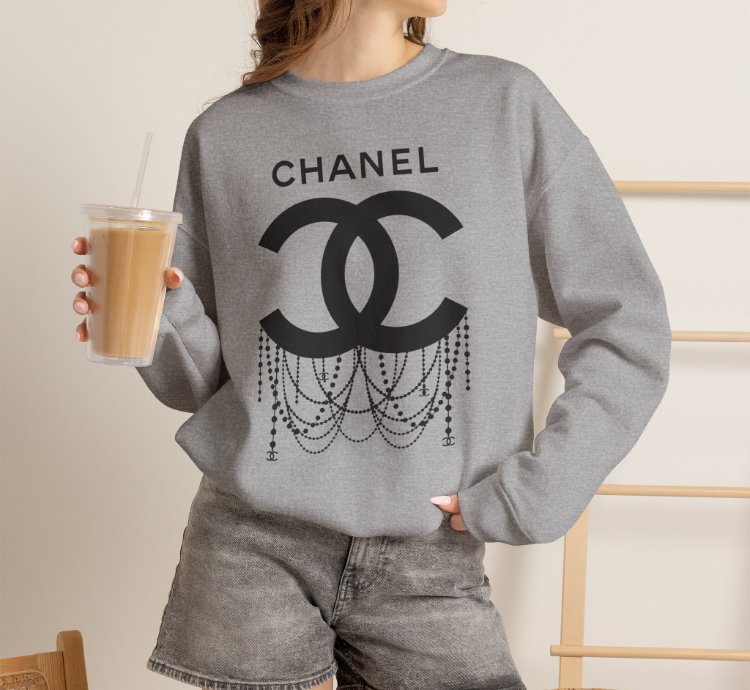 Chanel Logo Necklace Grey Sweatshirt - Size Usa