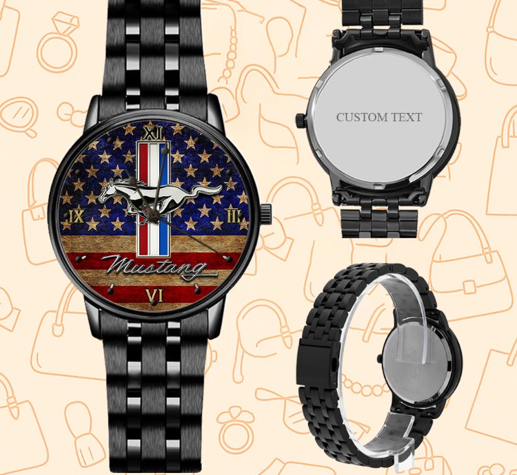Mustang Ford Black Stainless Steel Wrist Watch