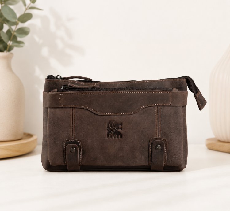 Premium Full Grain Crazy Horse Leather Mens Clutch In Brown
