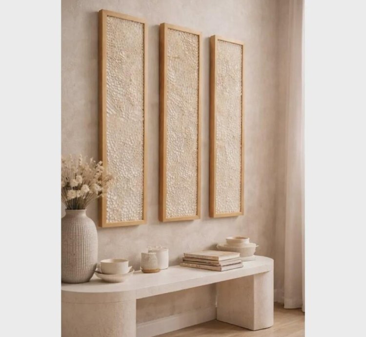 Handmade Seashell Wall Decor Minimalist Coastal Wooden Hanging 95x20cm
