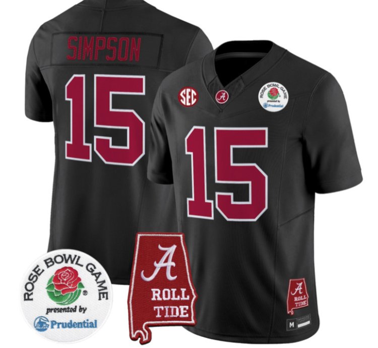 Ty Simpson Jersey 15 Alabama Crimson Tide 2026 Rose Bowl Patch Stitched Black