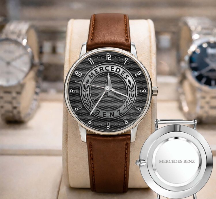 Mercedes Benz Sport Car Mens Watch Brake Caliper Dial Gold Metal Strap