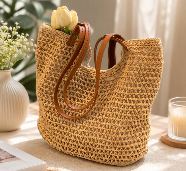 Korean Style Beach Shoulder Bag Handmade Crochet Tote For Travel