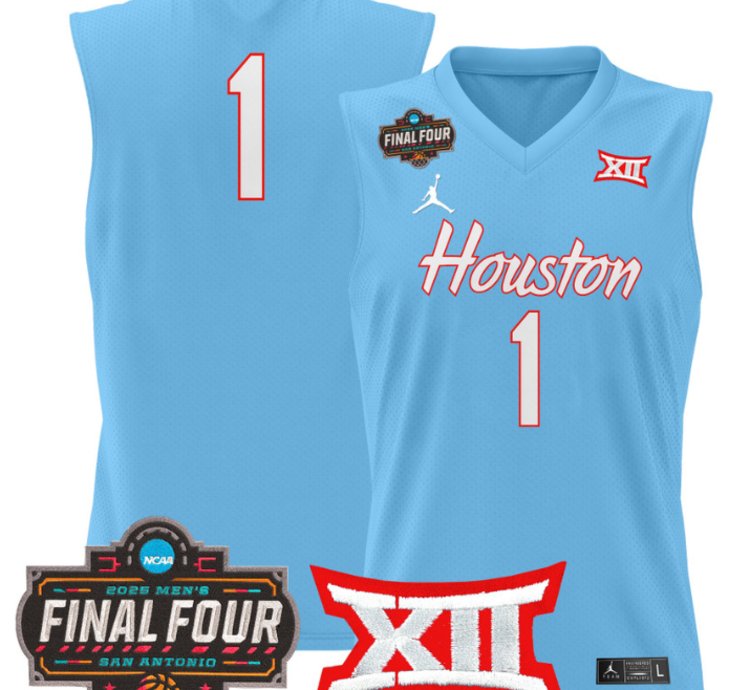 Team Jersey 1 Houston Cougars 2025 Final Four Patch Stitched Blue