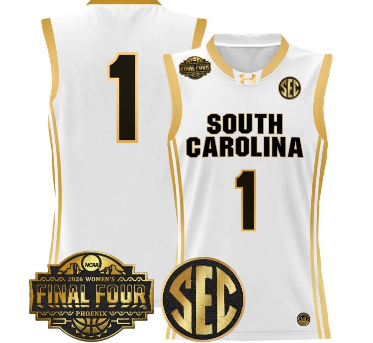 Team Jersey 1 South Carolina 2026 Final Four Basketball Stitched White Gold