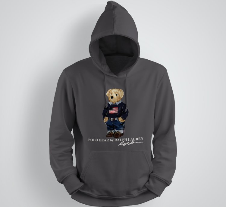 Classic Bear Hoodie Unisex Pullover Charcoal