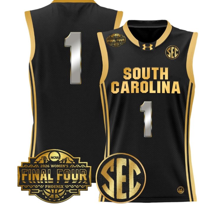 Team Jersey 1 South Carolina 2026 Final Four Basketball Stitched Black Gold
