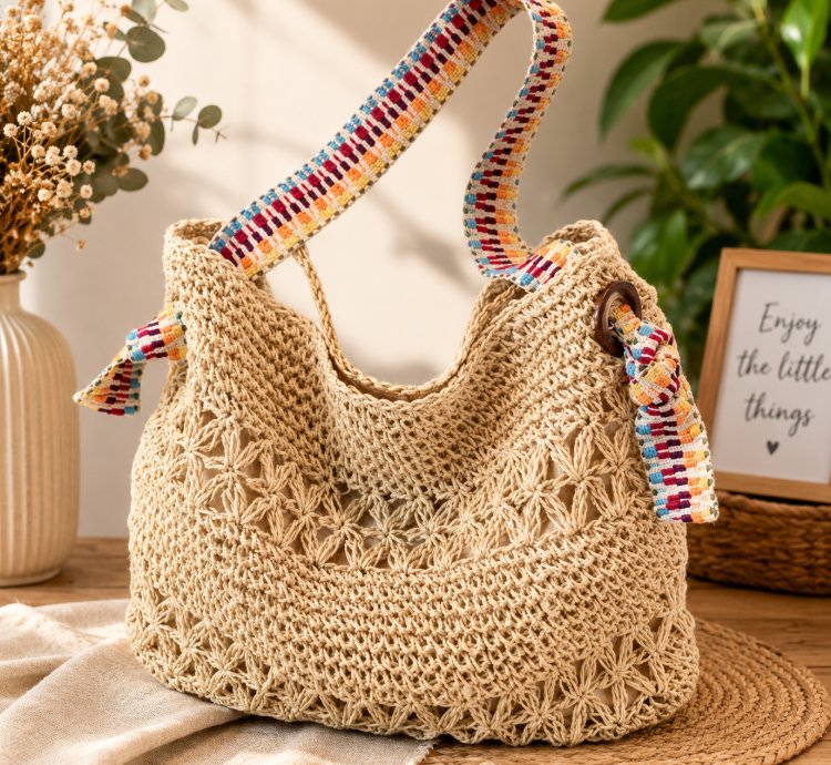 Handmade Woven Rattan Beach Tote Bag