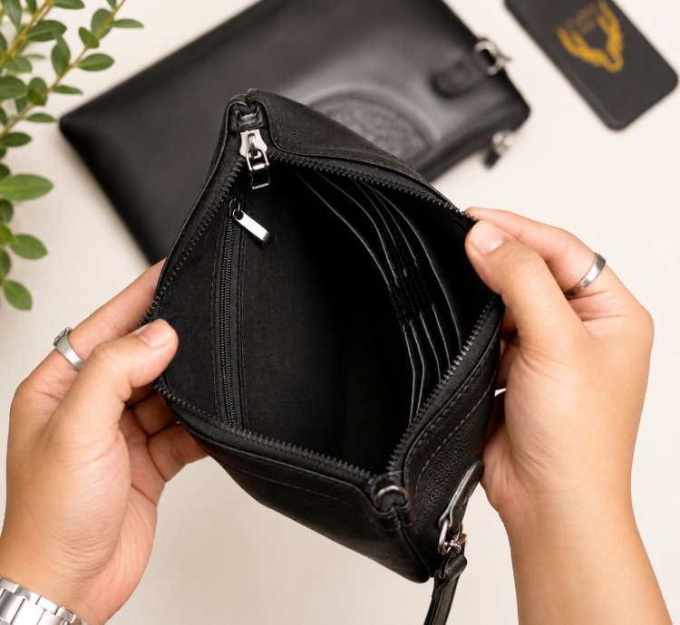 Mens Genuine Leather Handbag Black Full Grain Leather Clutch Waterproof Organizer Bag Handmade Leather Gift For Men