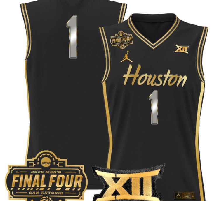 Team Jersey 1 Houston Cougars 2025 Final Four Patch Stitched Black Gold