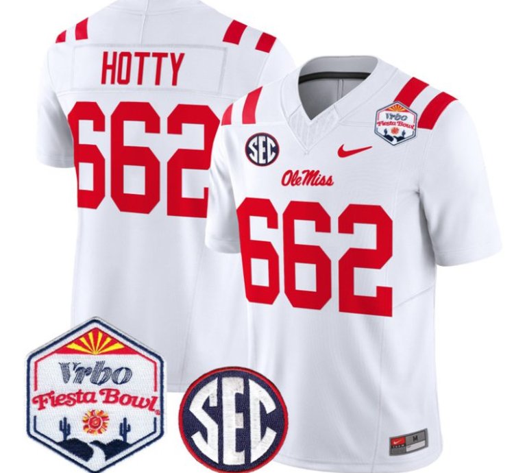 Hotty 662 Ole Miss Rebels Football Jersey 2026 Fiesta Bow Vapor Patch All Stitched