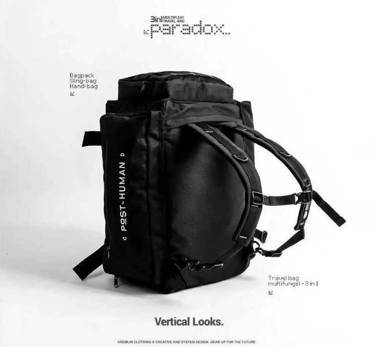 Kremlin Paradox - Multiple Duffle Travel Bag 3 In 1 Techwear Black