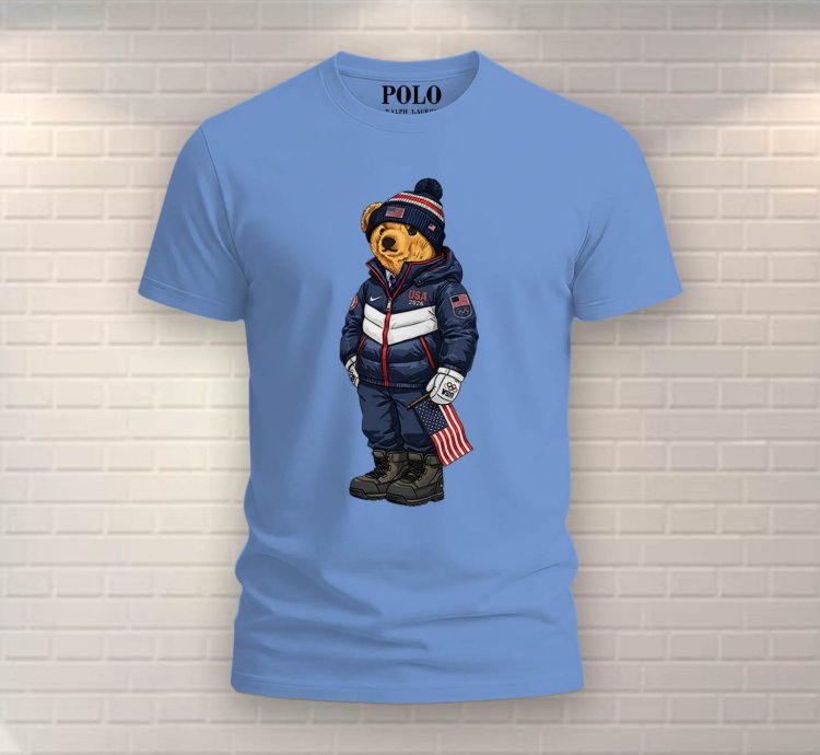 Patriotic American Bear Shirt Light Blue