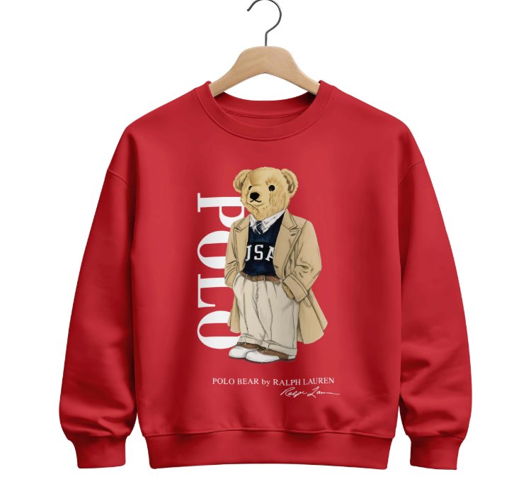 Polo Ralph Lauren Icon Bear Usa Flag Sweatshirt Red