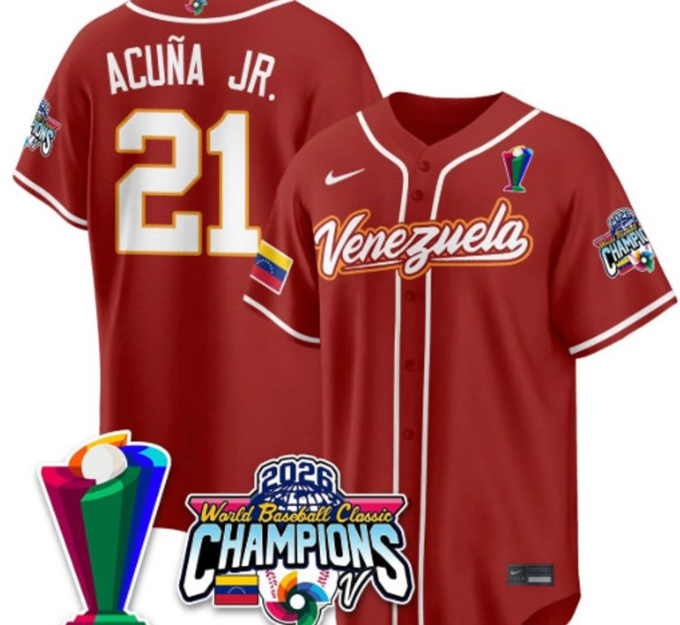 Ronald Acuna Jr 21 Venezuela Baseball Jersey 2026 World Baseball Classic Champions Limited Stitched
