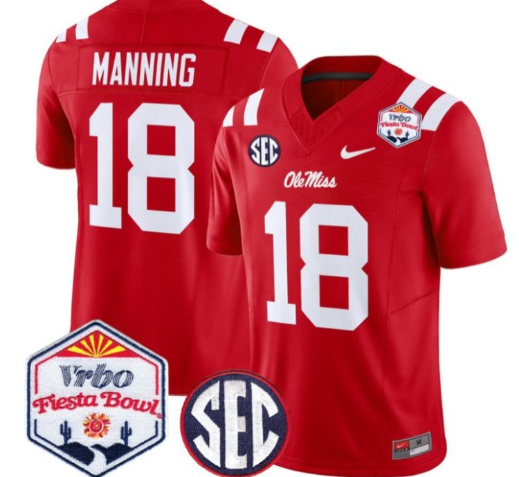 Archie Manning 18 Ole Miss Rebels Football Jersey 2026 Fiesta Bow Vapor Patch All Stitched