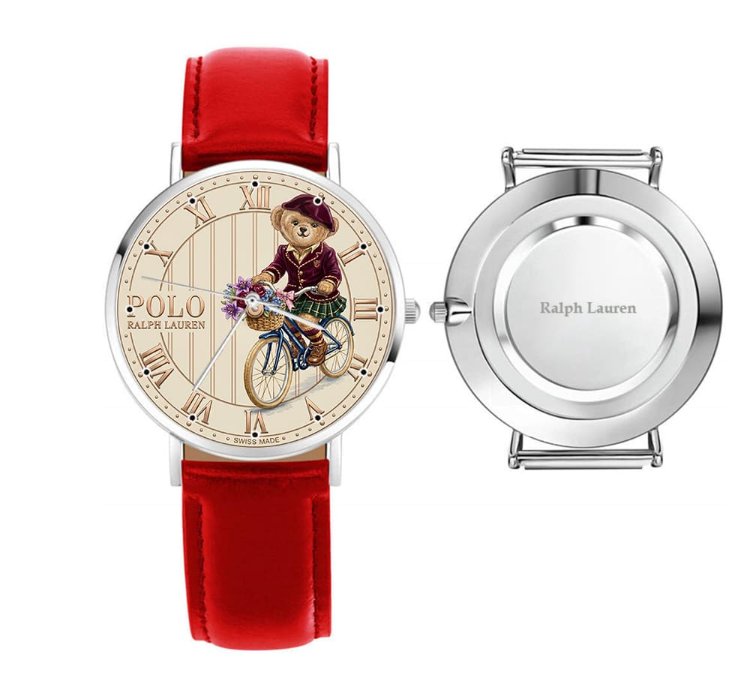 Elegant Vintage Cycling Bear Cream Dial Wrist Watch233 Leather Red