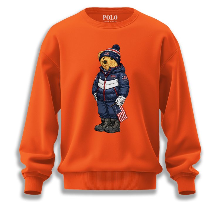 Patriotic American Bear Sweatshirt Orange