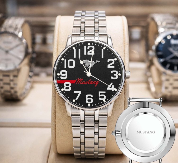 Ford Mustang Car Watch For Men Black Stainless Steel Strap Luxury Wristwatch