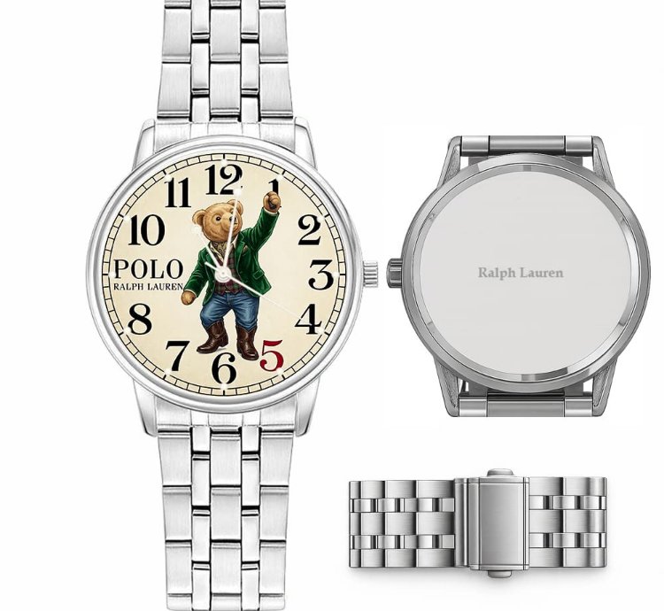Preppy Dapper Teddy Bear Cream Dial Wrist Watch234 Silver Steel