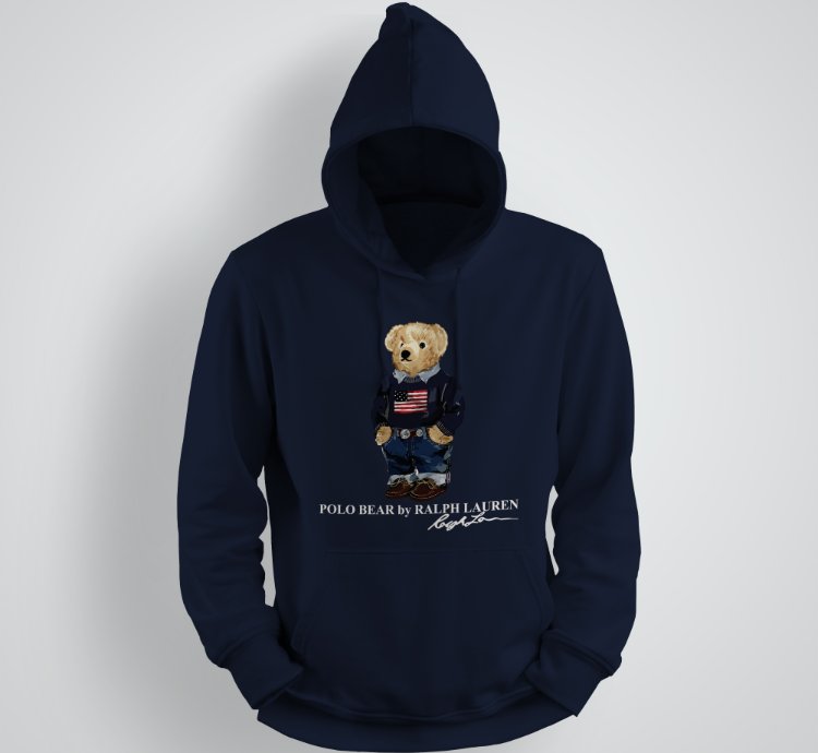 Classic Bear Hoodie Unisex Pullover Navy