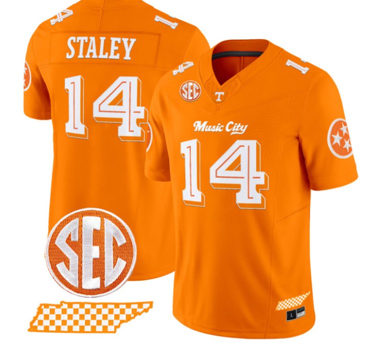 Braylon Staley Jersey 14 Tennessee Vols Music City Edition Stitched Orange