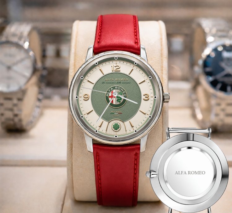 Alfa Romeo Black Design Leather Silver Watch