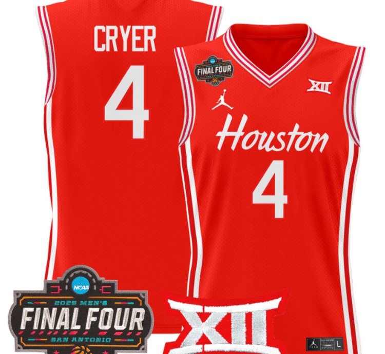 Lj Cryer Jersey 4 Houston Cougars 2025 Final Four Patch Stitched Red