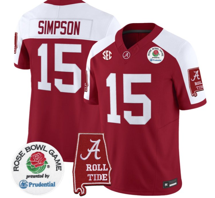 Ty Simpson Jersey 15 Alabama Crimson Tide 2026 Rose Bowl Patch Stitched Crimson Alter