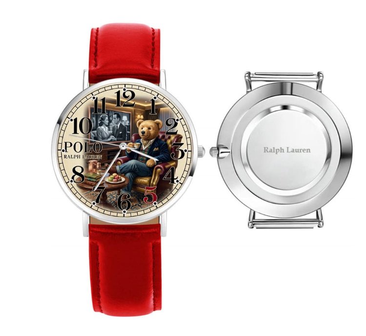 Luxury Gentleman Teddy Bear Cream Dial Mens Watch222 Leather Red