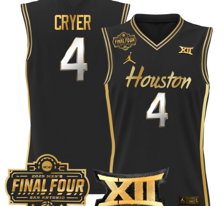 Lj Cryer Jersey 4 Houston Cougars 2025 Final Four Patch Stitched Black Gold