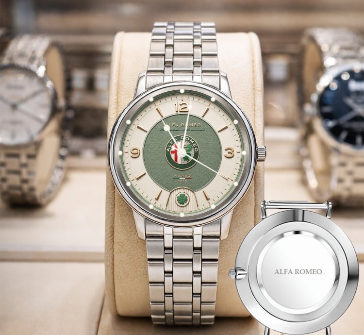 Alfa Romeo Black Design Leather Silver Watch