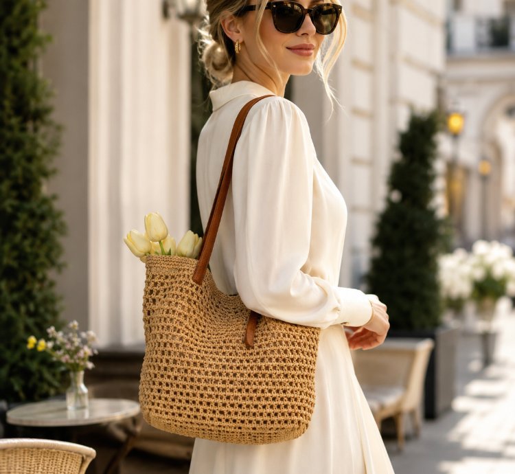 Korean Style Beach Shoulder Bag Handmade Crochet Tote For Travel