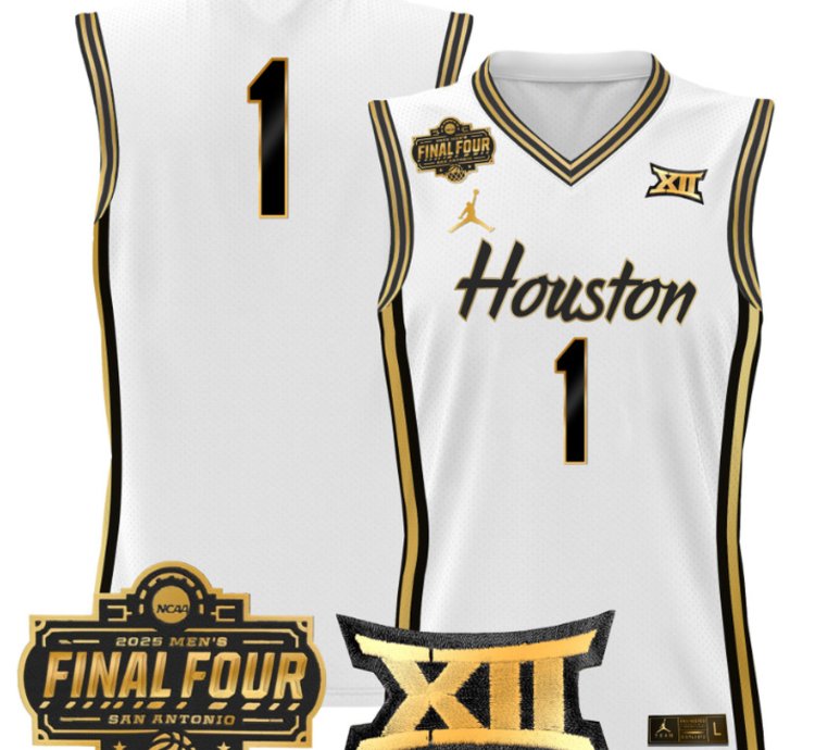 Team Jersey 1 Houston Cougars 2025 Final Four Patch Stitched White Gold