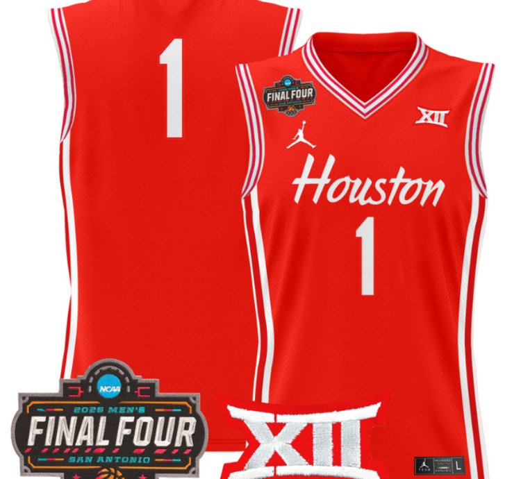 Team Jersey 1 Houston Cougars 2025 Final Four Patch Stitched Red