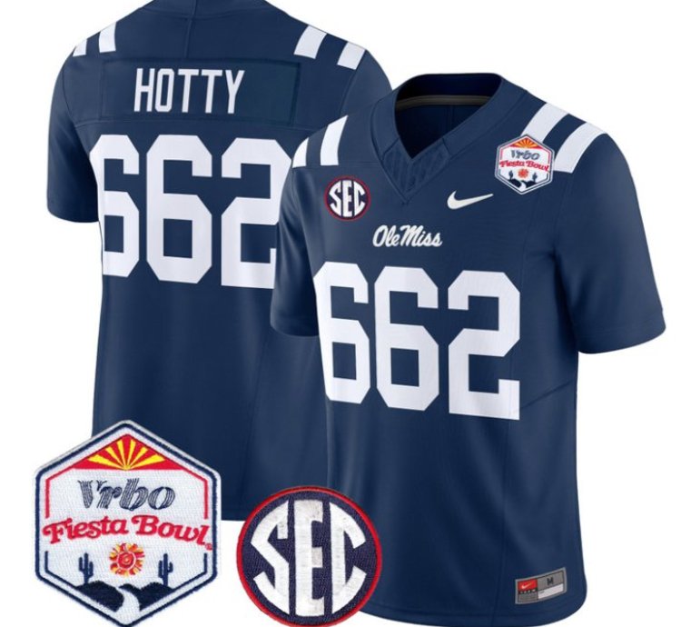 Hotty 662 Ole Miss Rebels Football Jersey 2026 Fiesta Bow Vapor Patch All Stitched